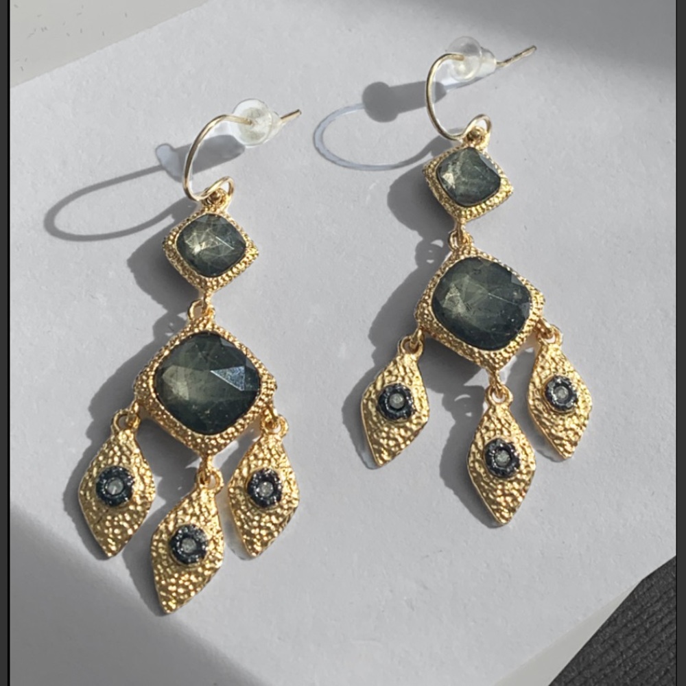 ALEXIS BITTAR • Miss Havisham Elements Gold Labradorite Chandelier Earrings - Picture 3 of 9